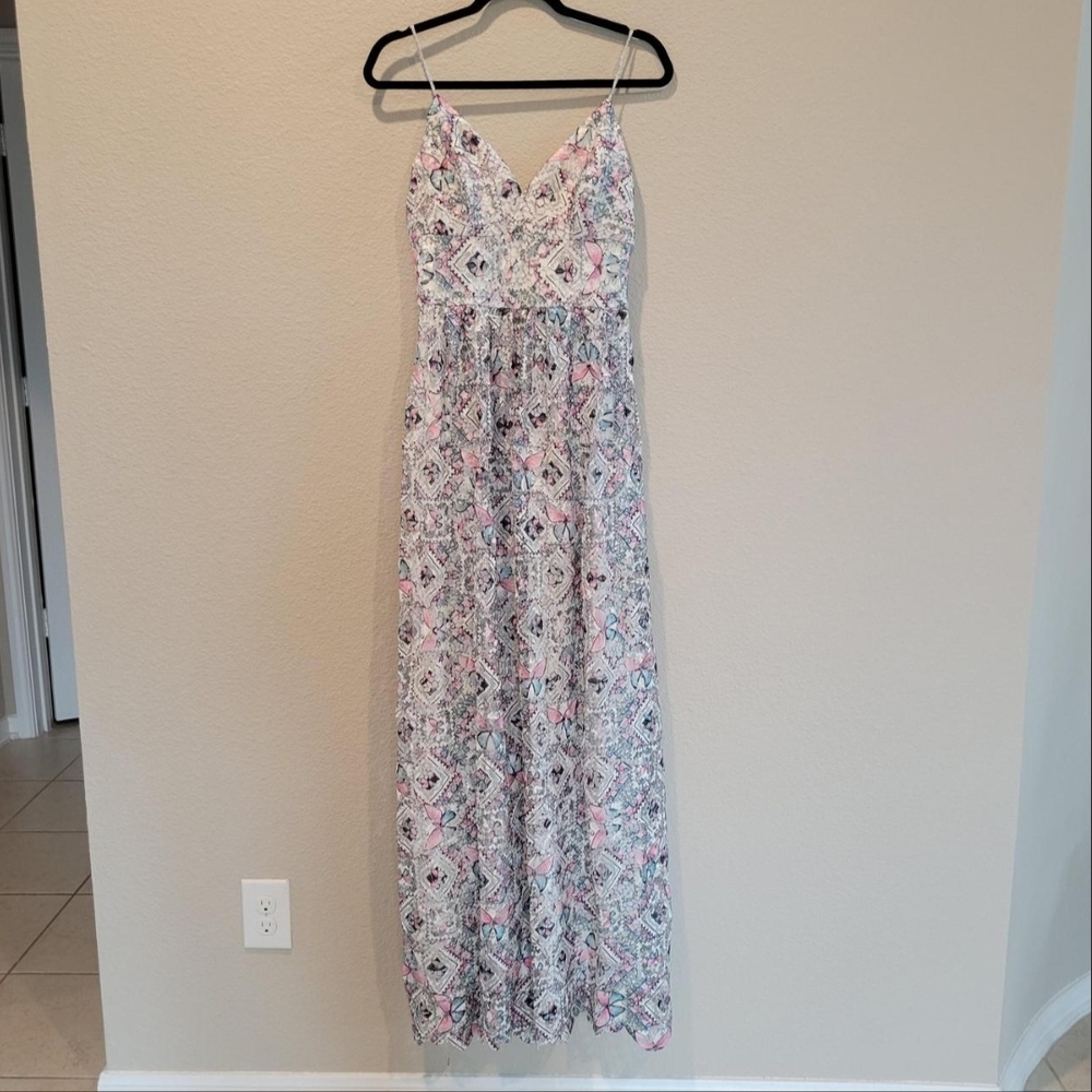 Nicole Miller Pink and White Maxi Dress